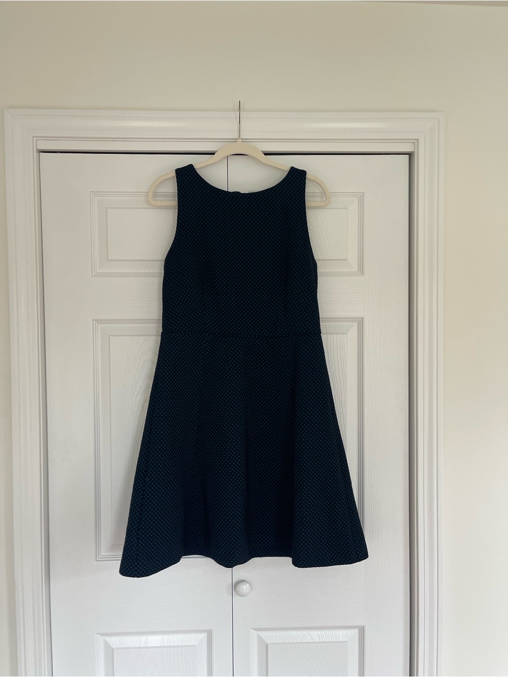 LOFT Sleeveless Cobalt and Black Polka Dot Fit & Flare Dress
